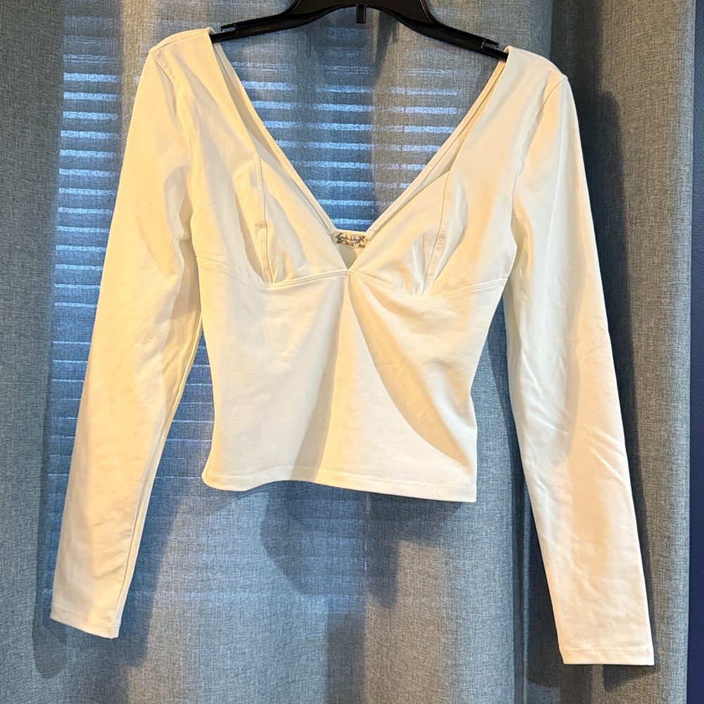 Free People Elegant Ivory Long Sleeve Top